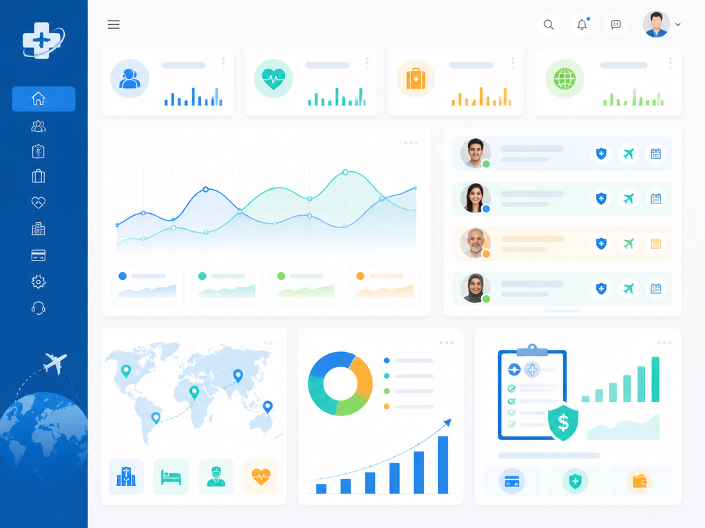 Nexio Medicon dashboard preview with billing charts, patient cards, and country analytics